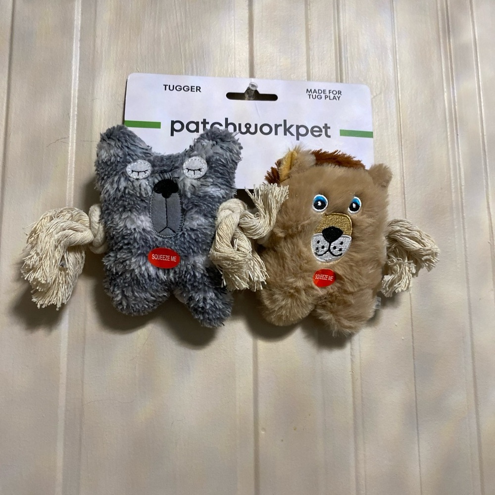 Patchwork Dog Toy Set Of 2 Squeaky Plush ,  Interactive Dog Toys W/ Squeaker 6”